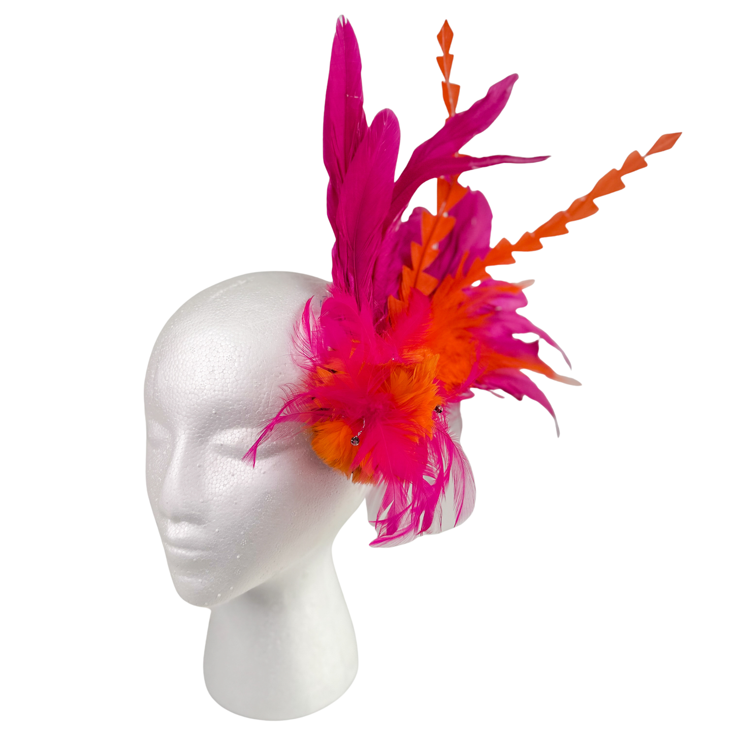 Tropical Feather Flower Clip w/Coque 10x10 inch --Shocking Pink/Orange