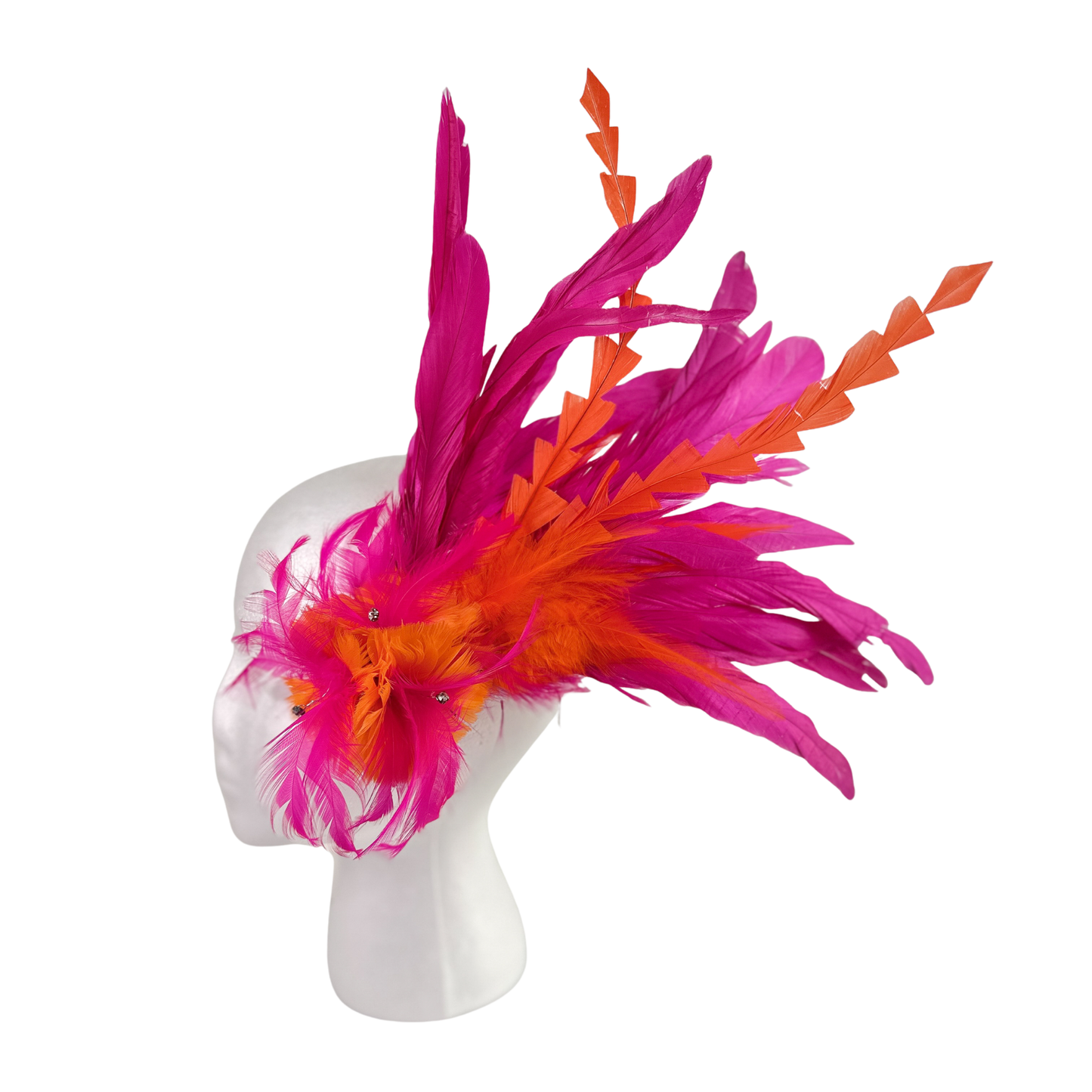 Tropical Feather Flower Clip w/Coque 10x10 inch --Shocking Pink/Orange