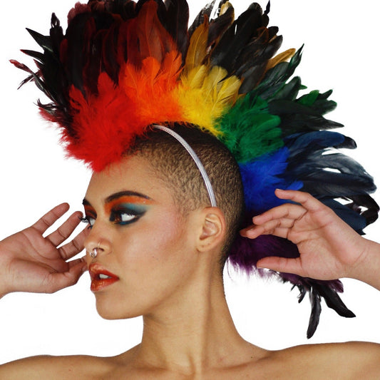 Rainbow Feather Mohawk with Black Tips - Feathers