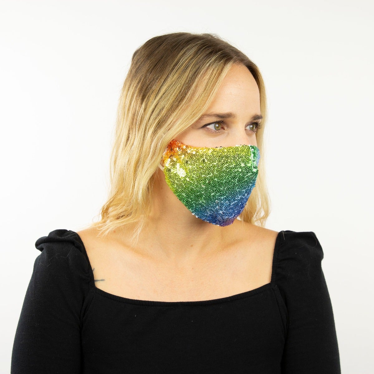 Rainbow Sequin Reusable Face Mask - Feathers