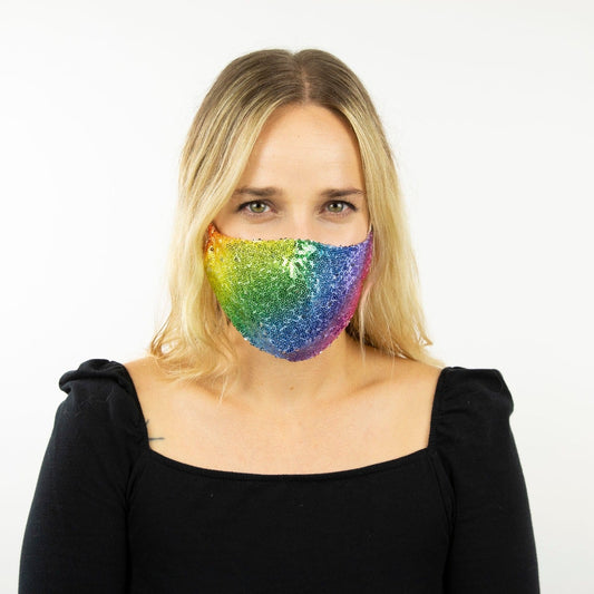 Rainbow Sequin Reusable Face Mask - Feathers