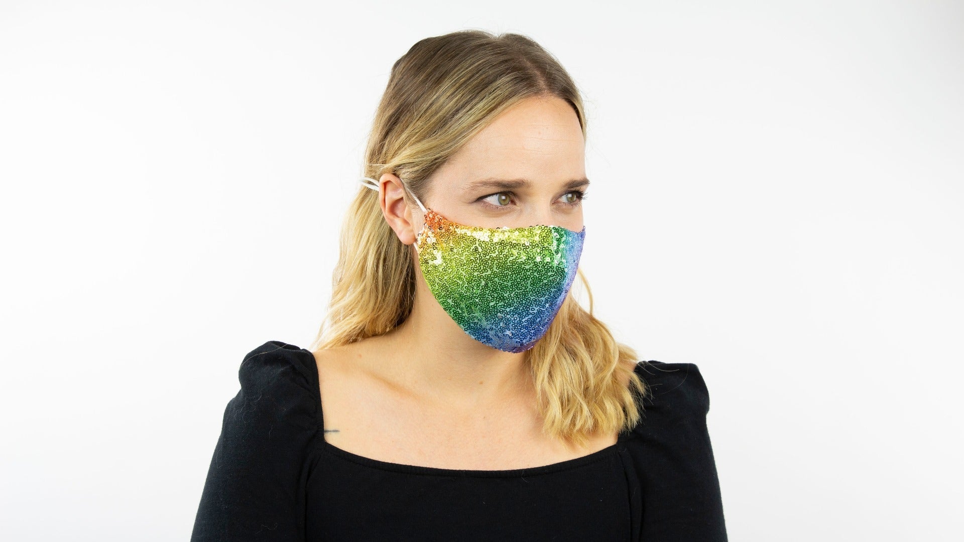 Rainbow Sequin Reusable Face Mask - Feathers