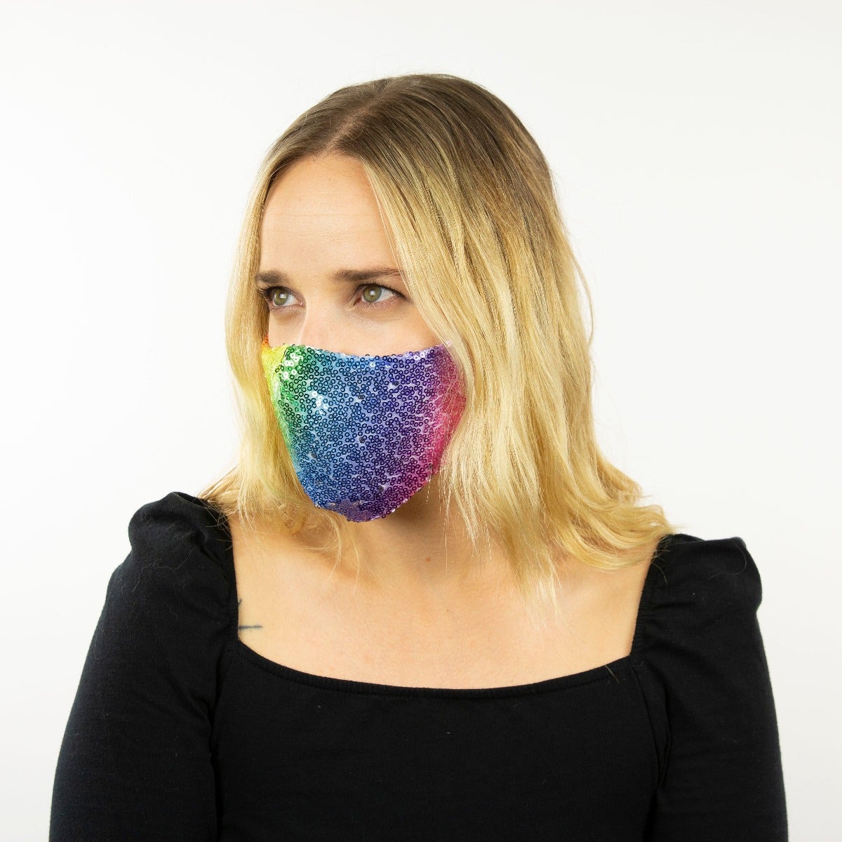 Rainbow Sequin Reusable Face Mask - Feathers