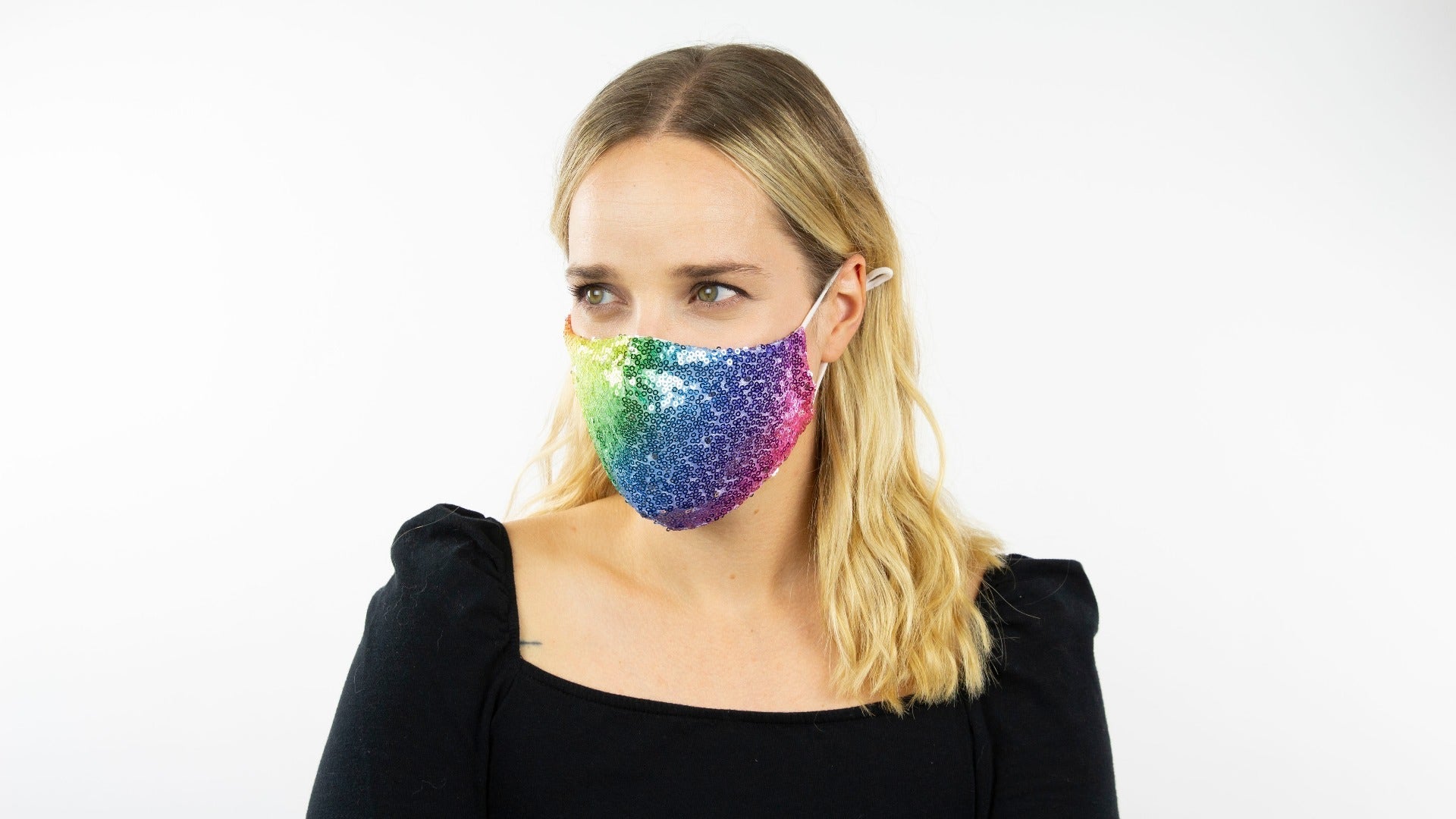 Rainbow Sequin Reusable Face Mask - Feathers