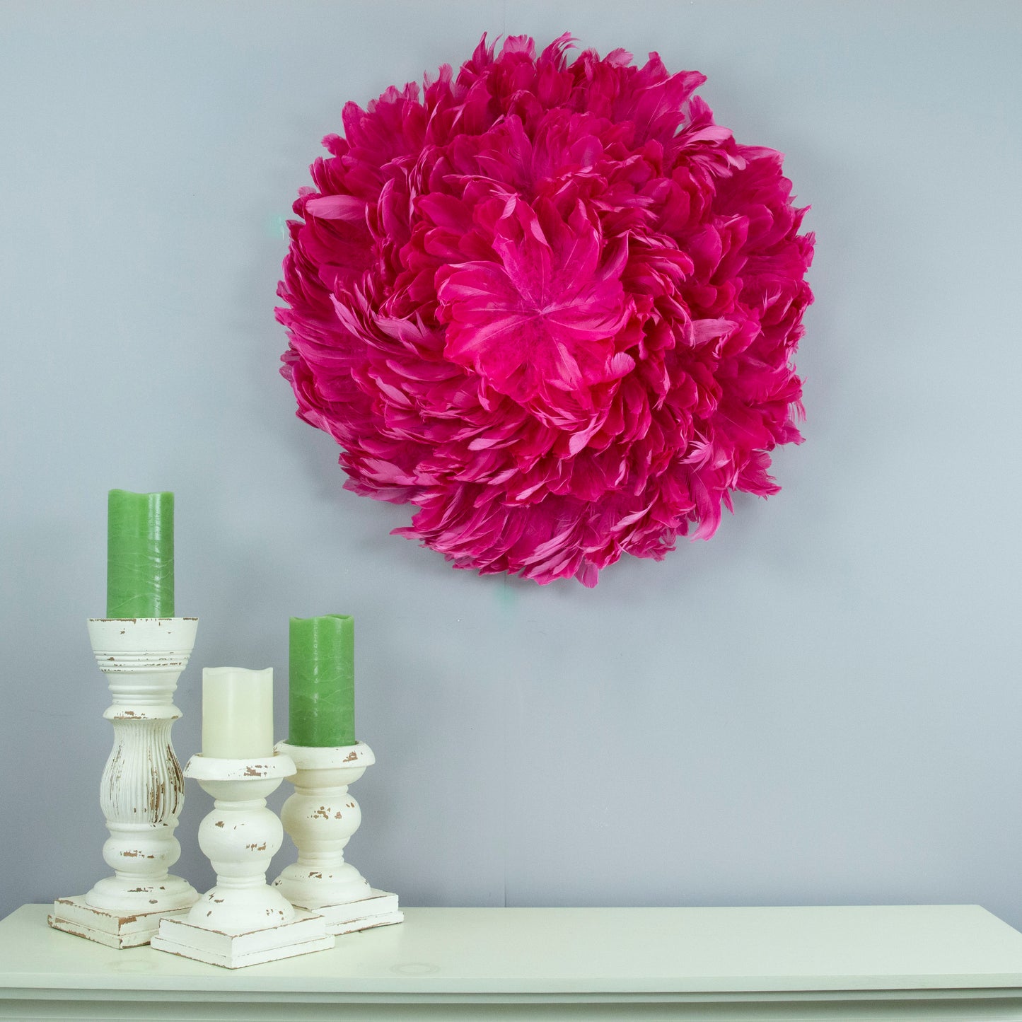 Juju Hat Nagoire Feather Wall Art 16 inch Wood Base   24-26 inch DIA --Raspberry Sorbet