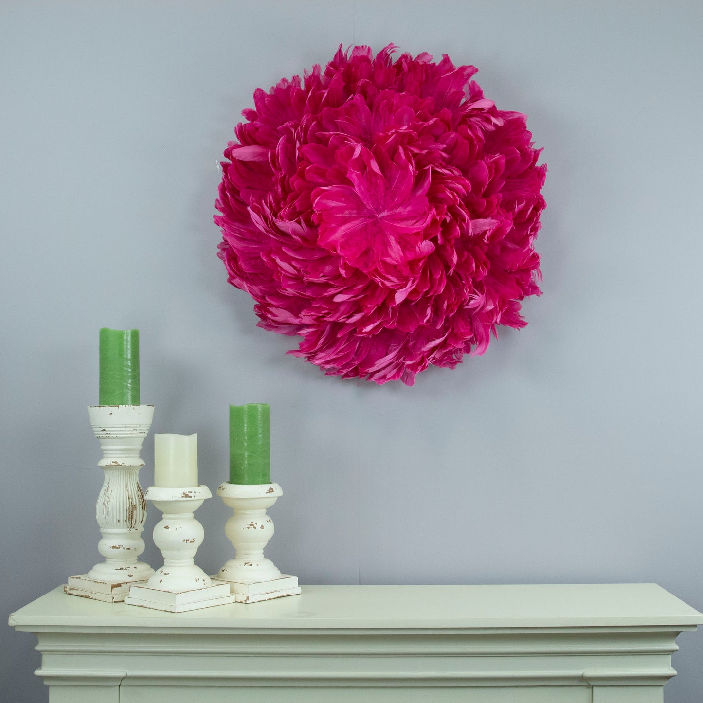 Juju Hat Nagoire Feather Wall Art 16 inch Wood Base   24-26 inch DIA --Raspberry Sorbet