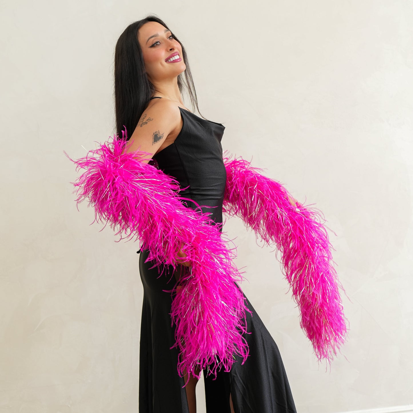 Raspberry Pink 4 Ply Ostrich Feather Boa with Lurex