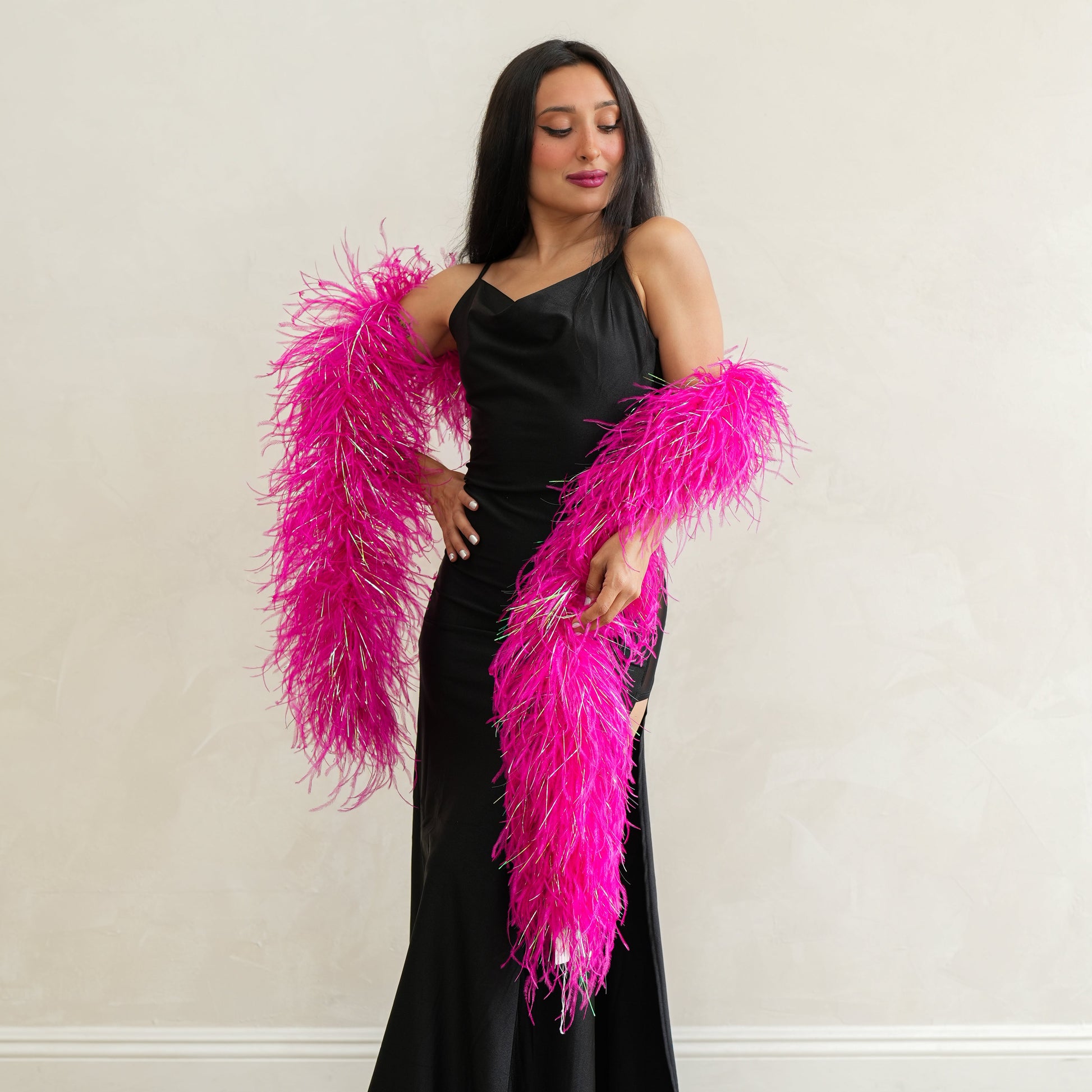 Raspberry Pink 4 Ply Ostrich Feather Boa with Lurex