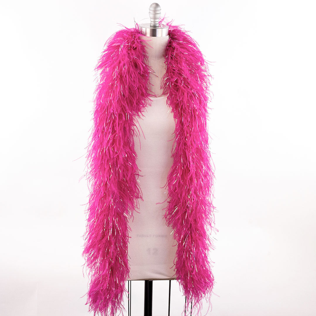 Raspberry Pink 4 Ply Ostrich Feather Boa with Lurex