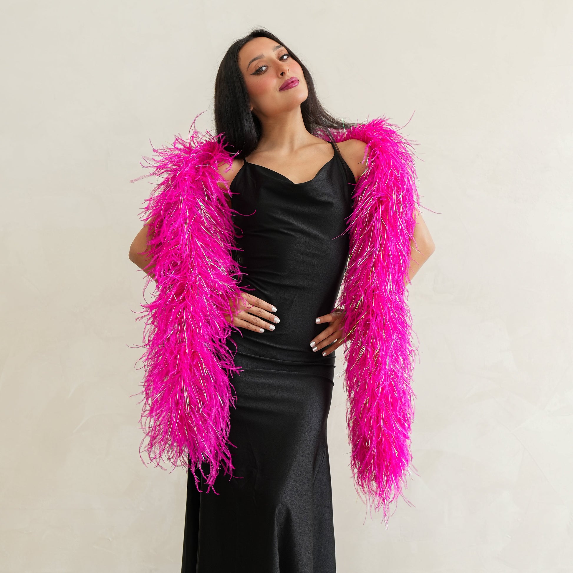 Raspberry Pink 4 Ply Ostrich Feather Boa with Lurex