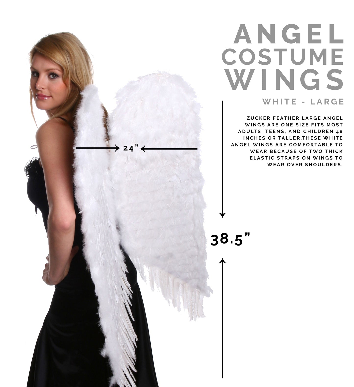 Adult White Angel Costume Wings - Large Halloween Cosplay Feather Wing