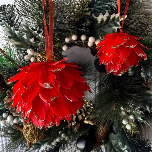 Red Christmas Ornaments with Gold Glitter