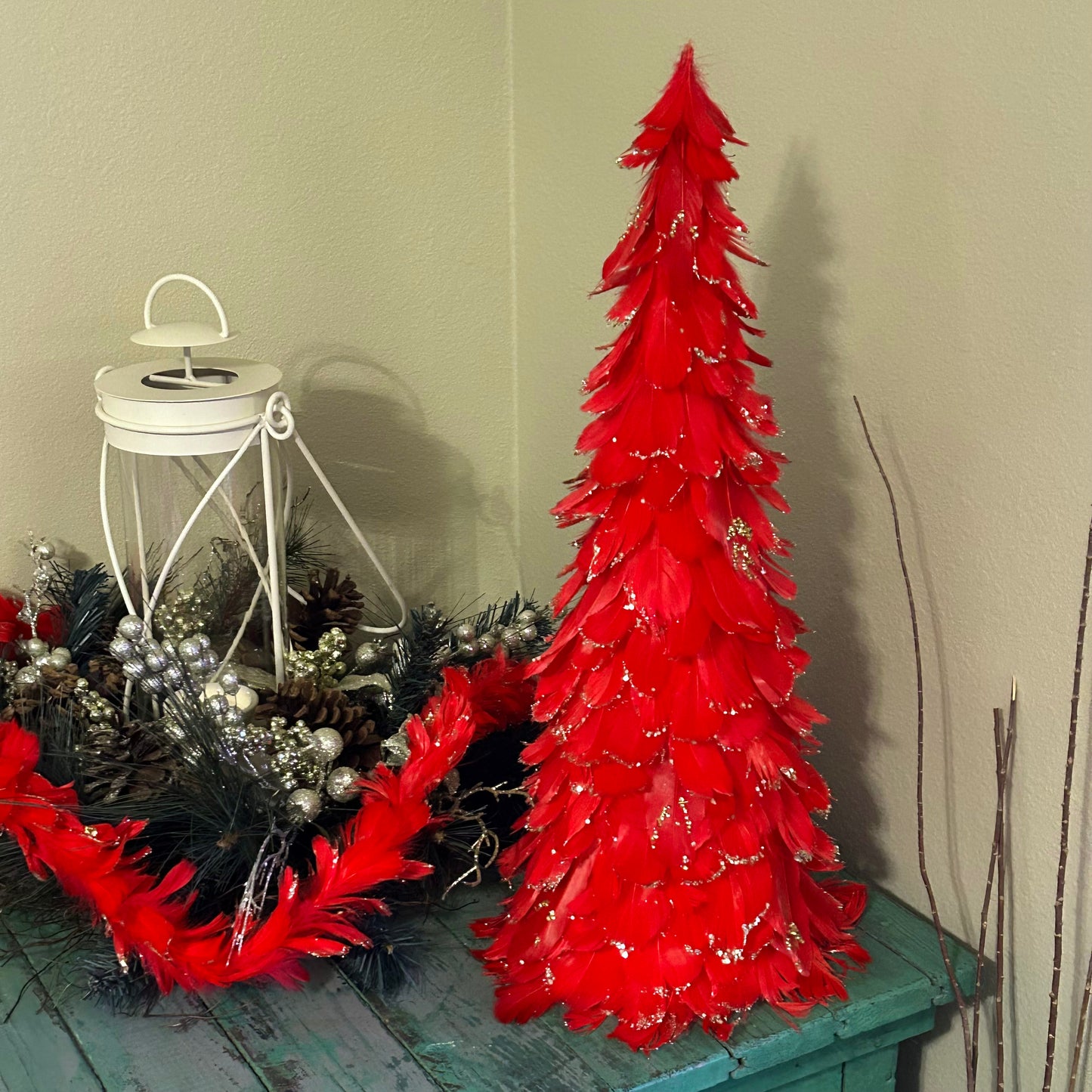 Feathered Red Christmas Garland