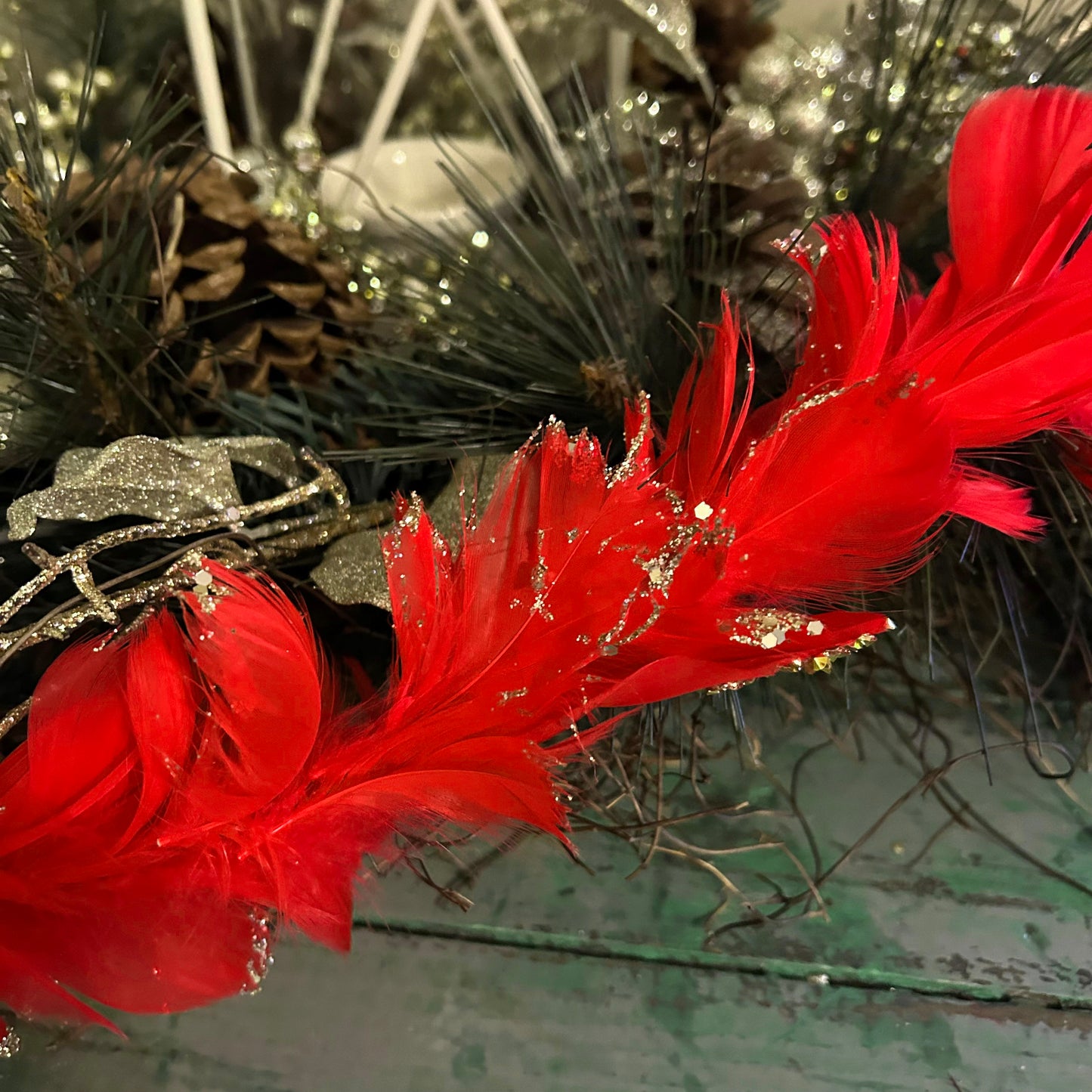 Feathered Red Christmas Garland