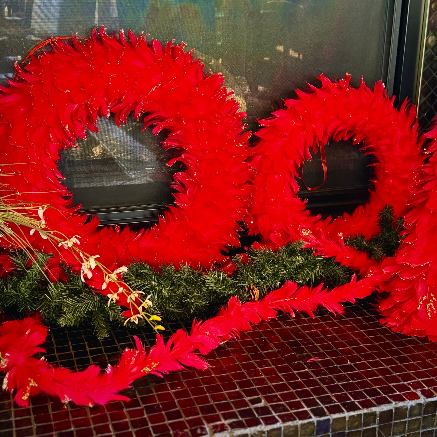 Feathered Red Christmas Garland