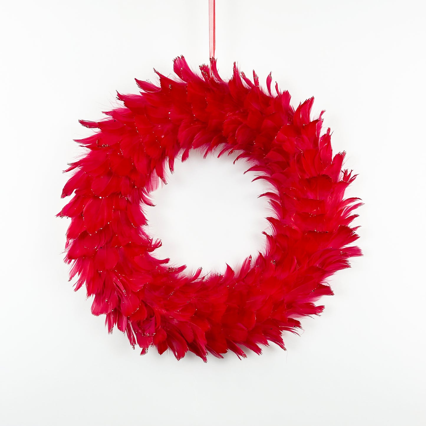 Feathered Red Christmas Wreath