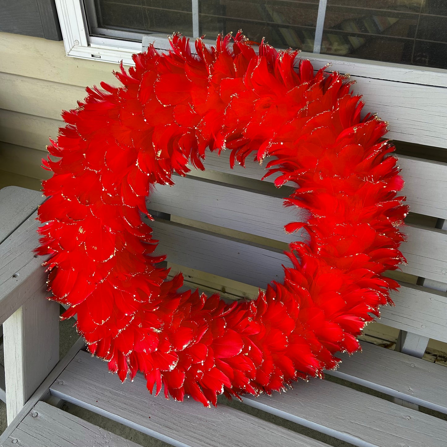 Feathered Red Christmas Wreath