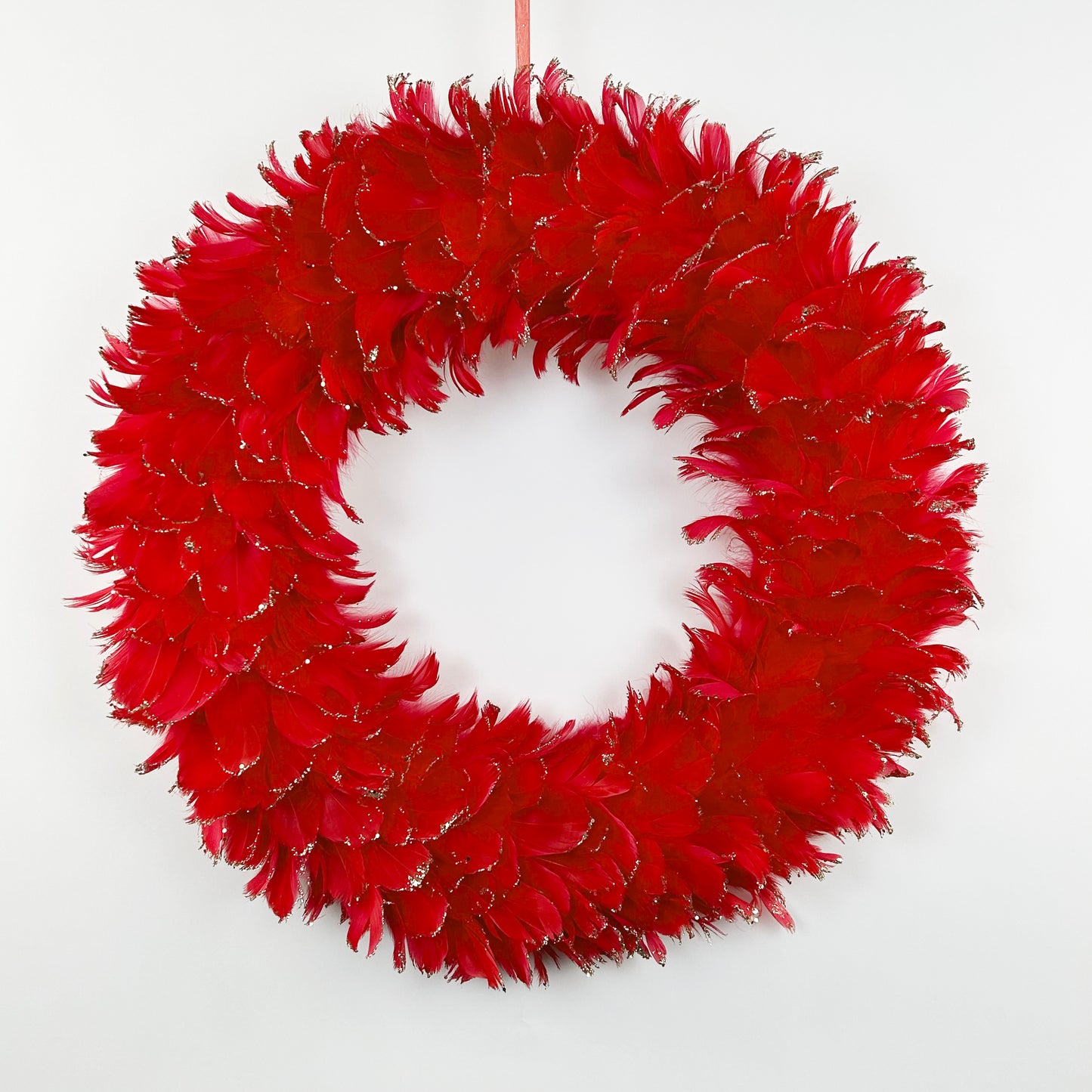Feathered Red Christmas Wreath