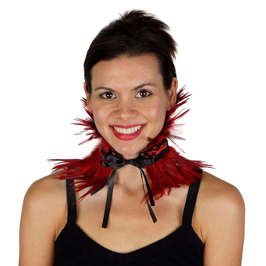 Red Feather Choker with Lace - Feathers