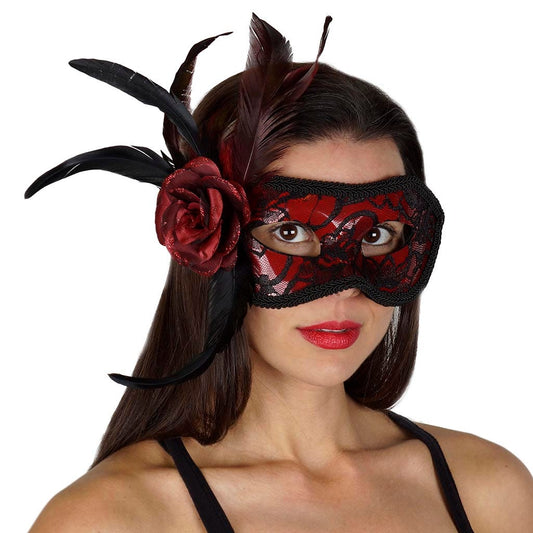 Red Feather Mask Red/Black - Feathers