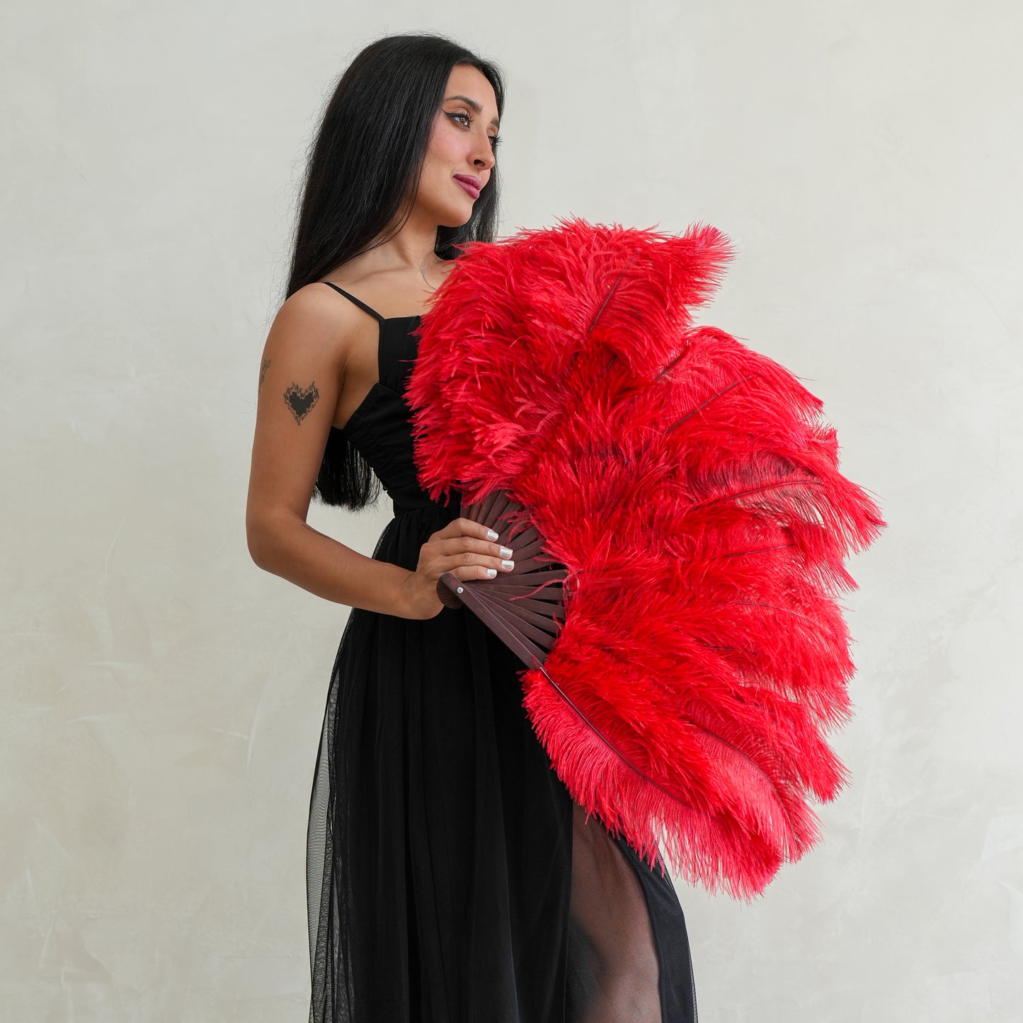 Ostrich Floss Feather Fan - Red