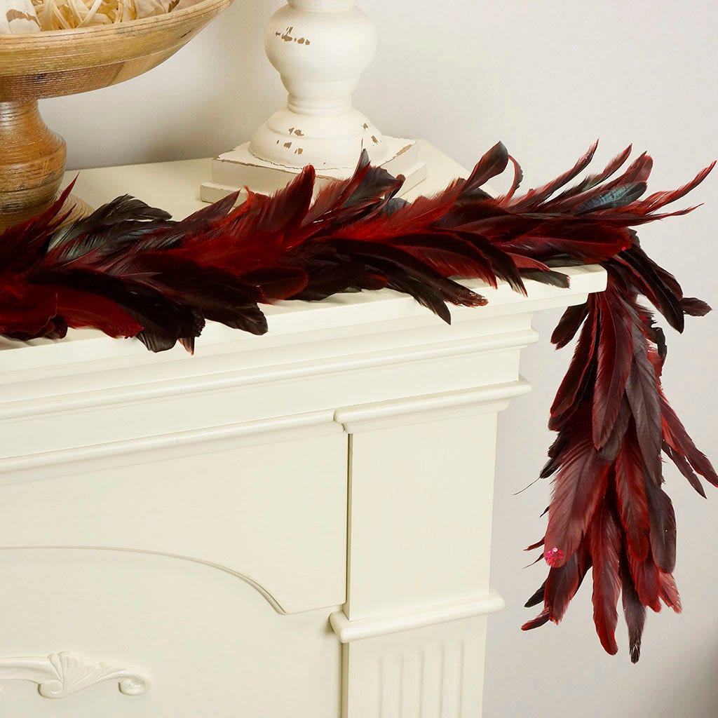 Elegant Red Feather Garland with Glitter Tips