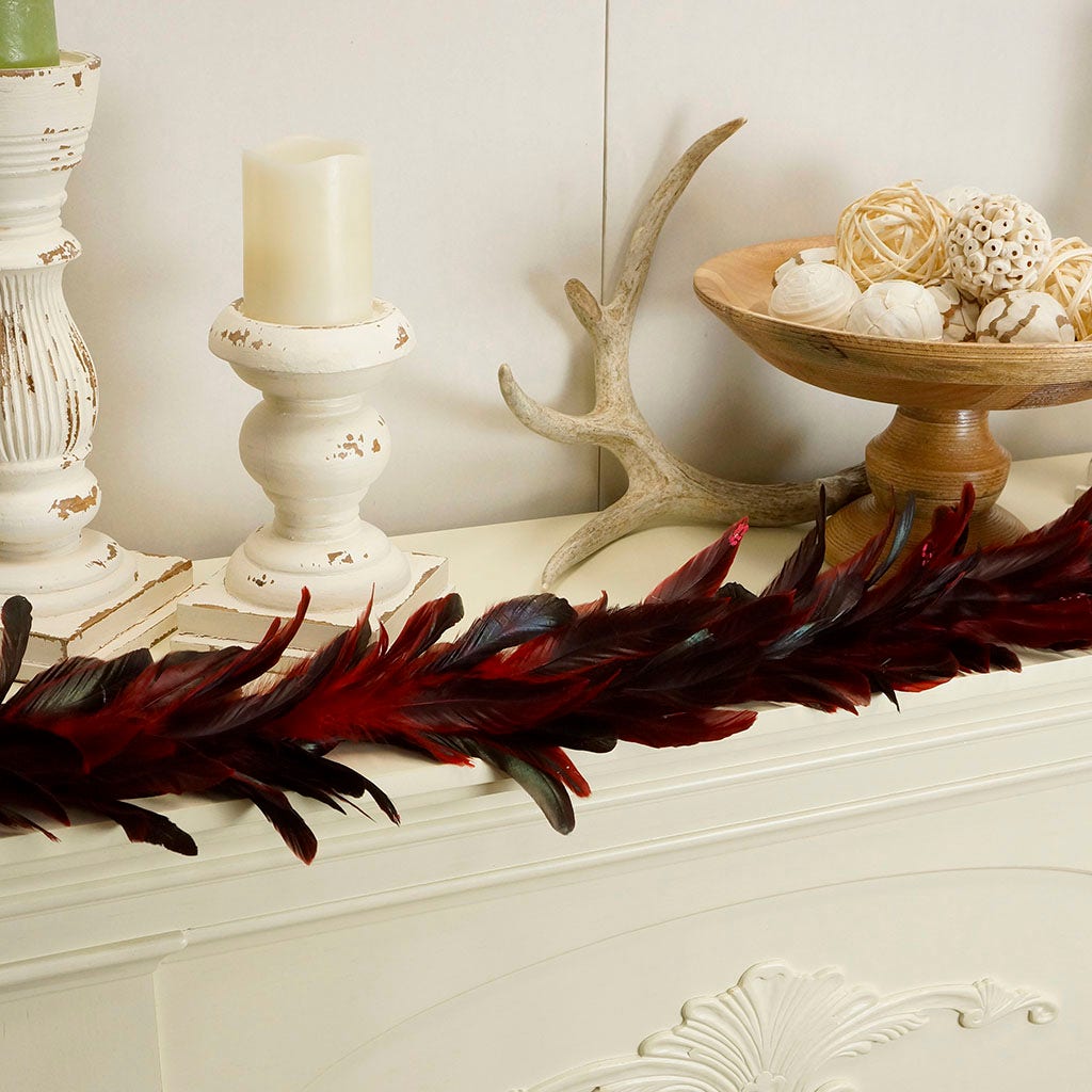 Elegant Red Feather Garland with Glitter Tips