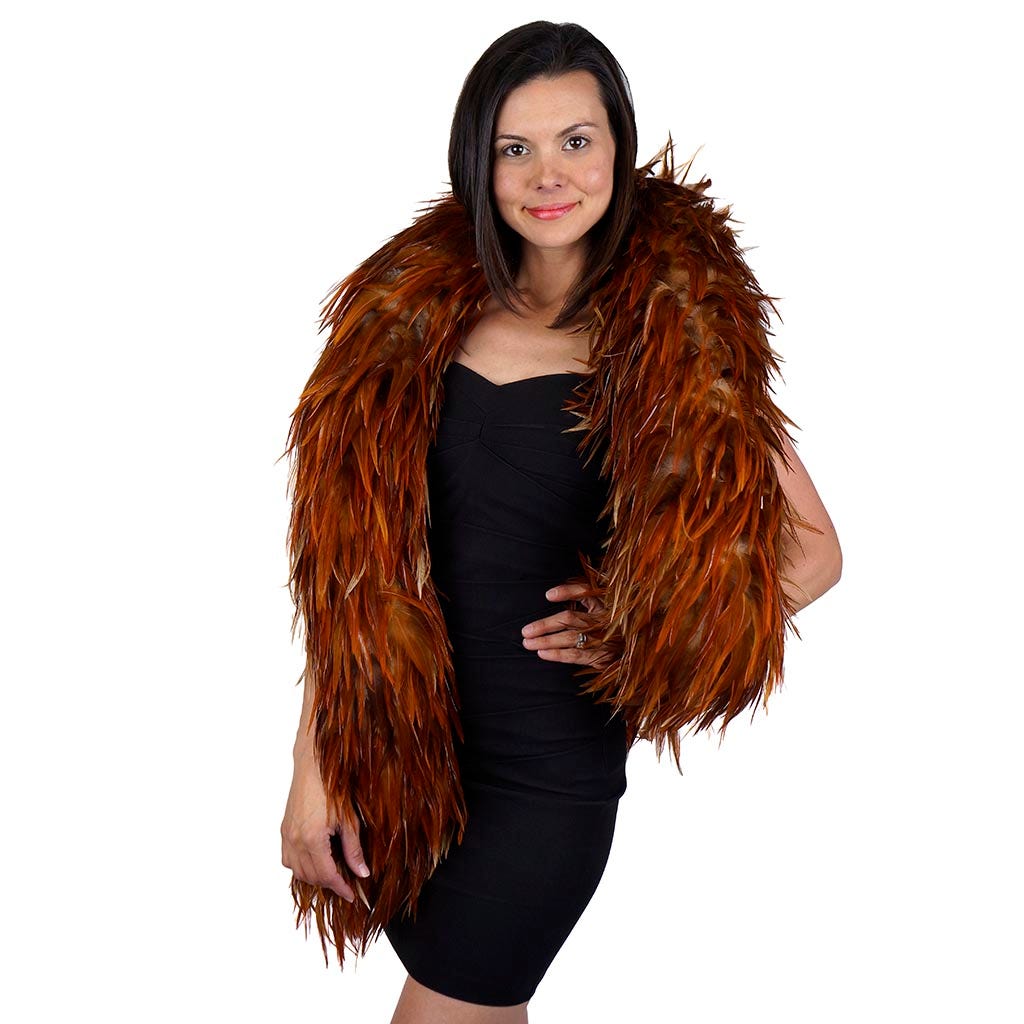 Red Saddle Rooster Feather Boa 7-8’’ - Natural - Rooster Boa