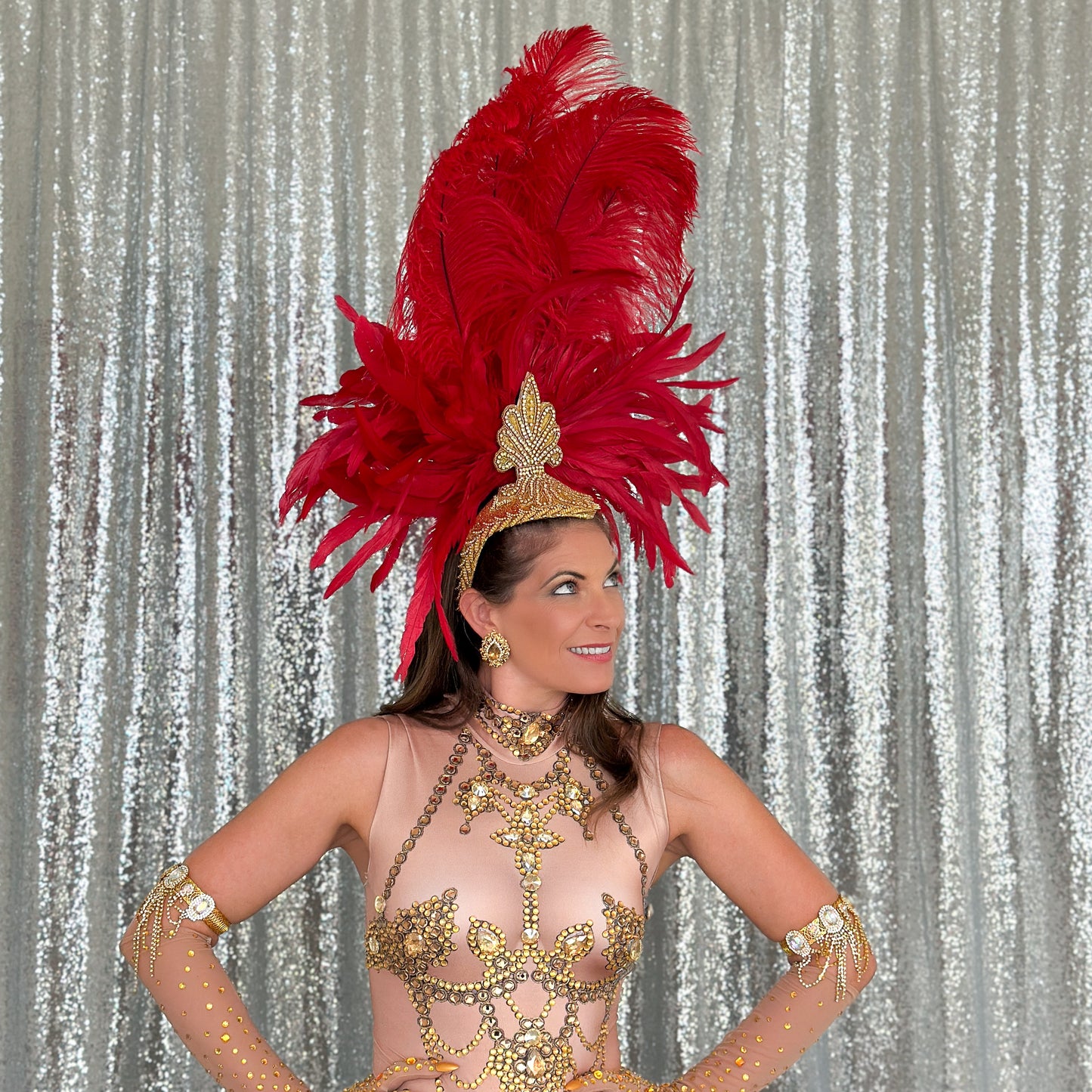 Red Showgirl Feather Headpiece