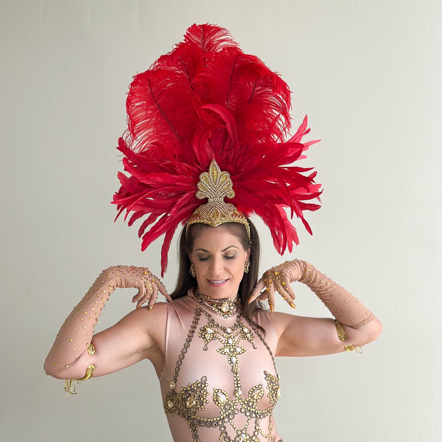 Red Showgirl Feather Headpiece