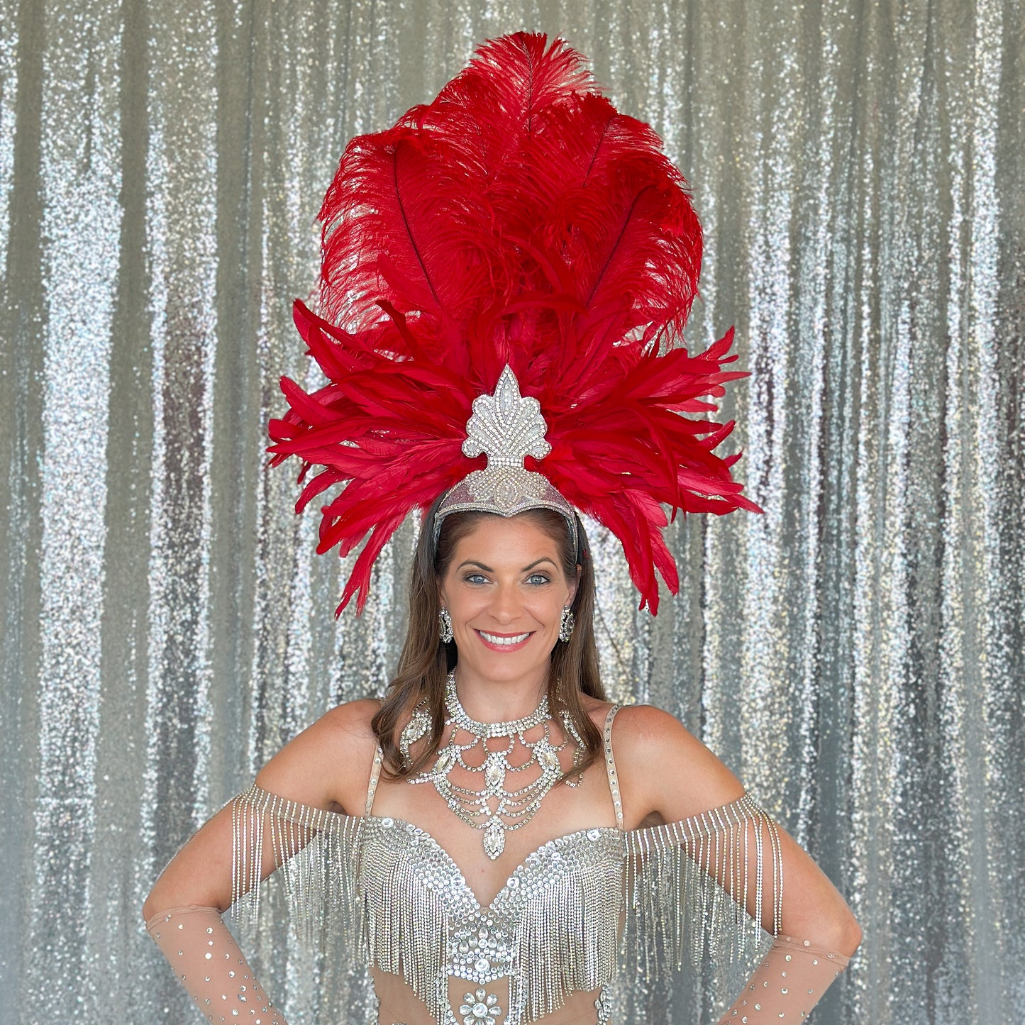 Red Showgirl Feather Headpiece