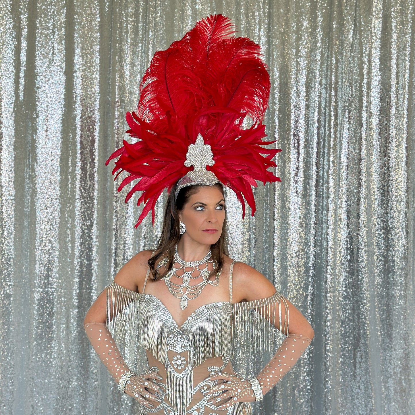 Red Showgirl Feather Headpiece