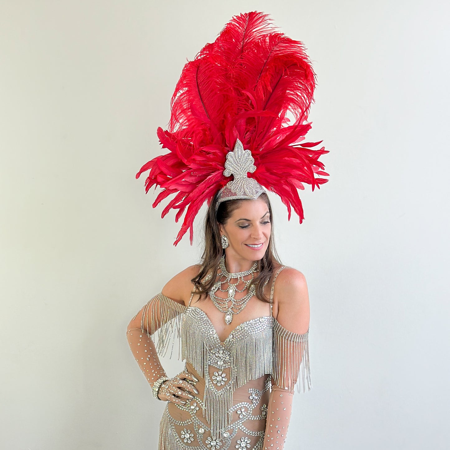 Red Showgirl Feather Headpiece