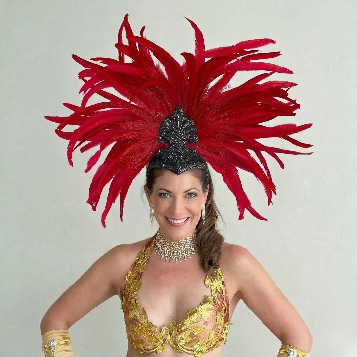Zizi Red Showgirl Feather Headpiece