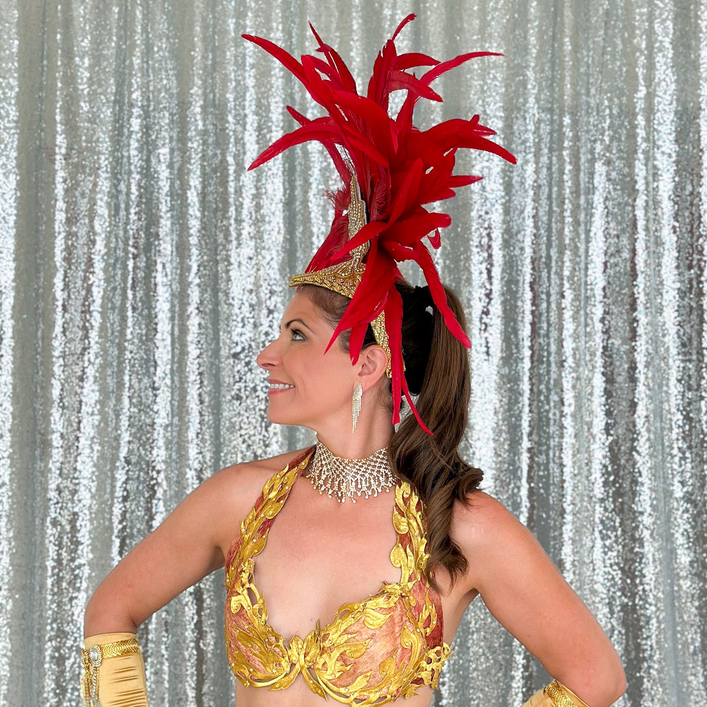 Zizi Red Showgirl Feather Headpiece