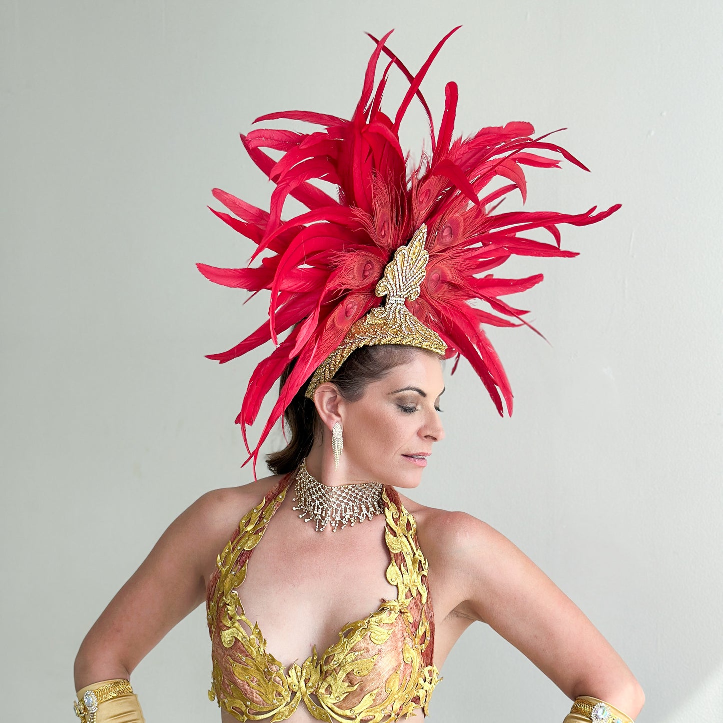 Zizi Red Showgirl Feather Headpiece