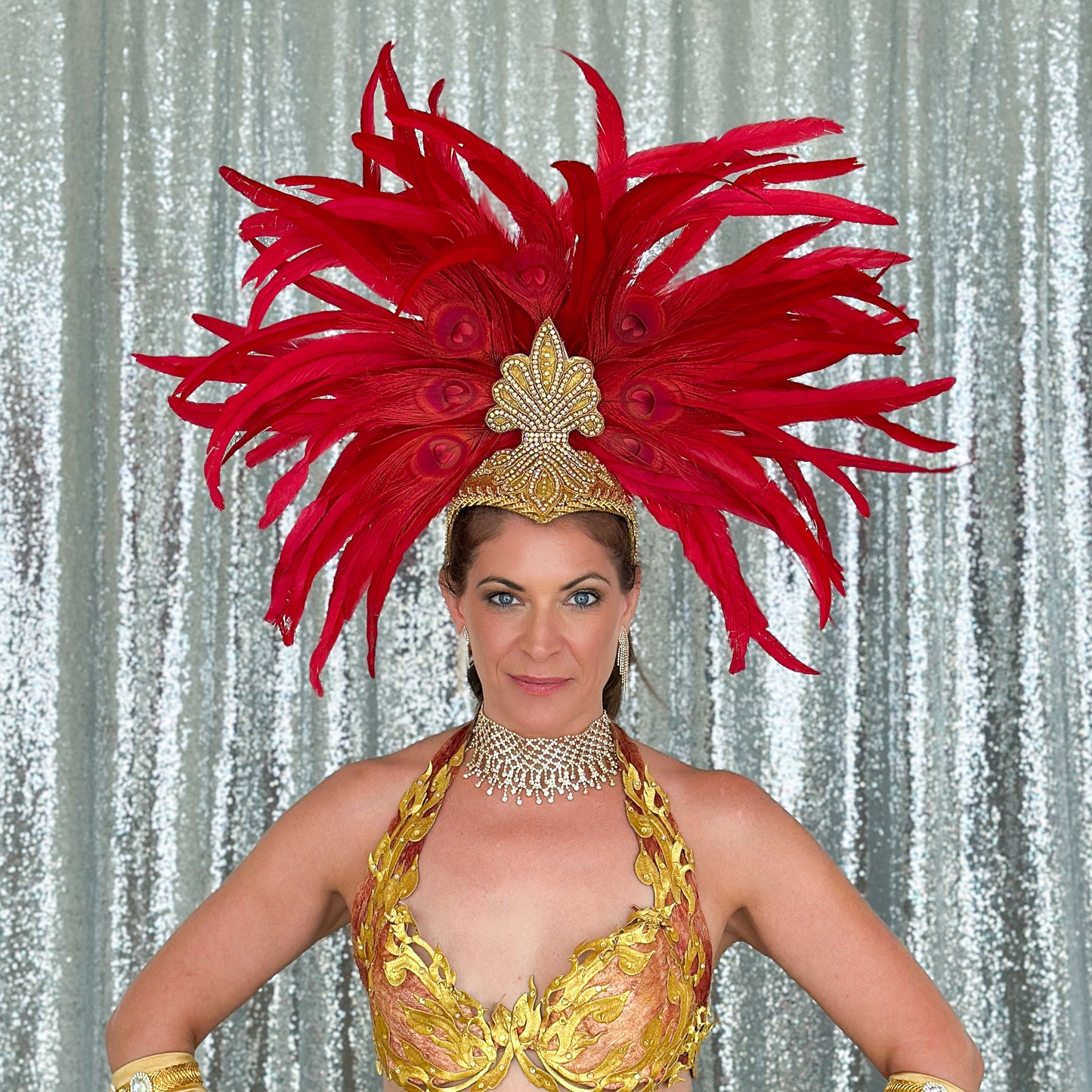 Zizi Red Showgirl Feather Headpiece