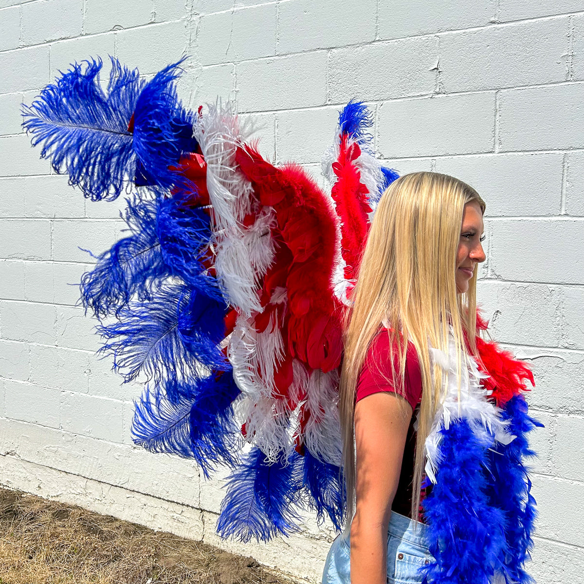 Goose Turkey Feather Wings 25 x 50 inch --Red/White/Royal