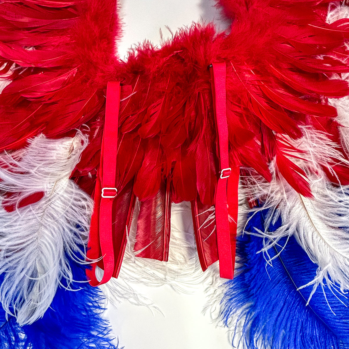 Goose Turkey Feather Wings 25 x 50 inch --Red/White/Royal
