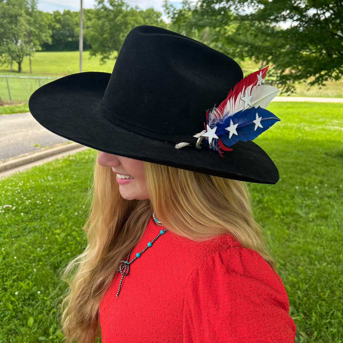 Trimmed Turkey Quill Trim w/Stars --Red/White/Royal