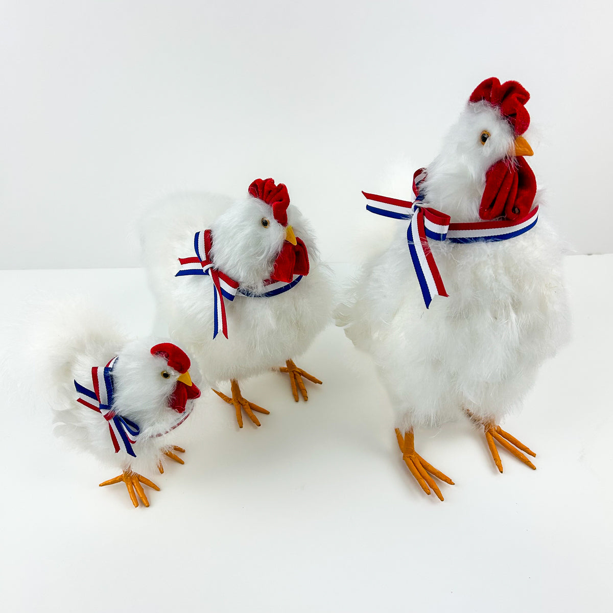 Hen Standing Set 3 pieces 12, 7_5 and 6 inch set --Red/White/Royal