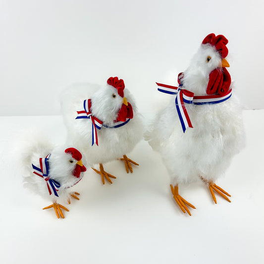 Hen Standing Set 3 pieces 12, 7_5 and 6 inch set --Red/White/Royal