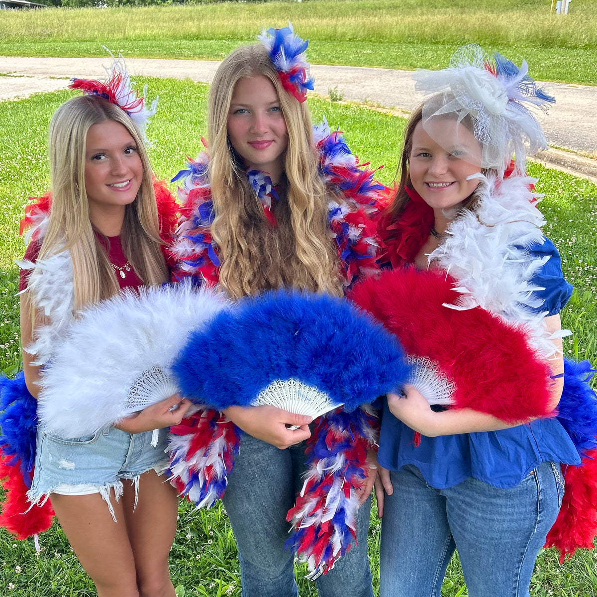 Marabou Fan 11 x 20 inch Set of 3 --Red/White/Royal