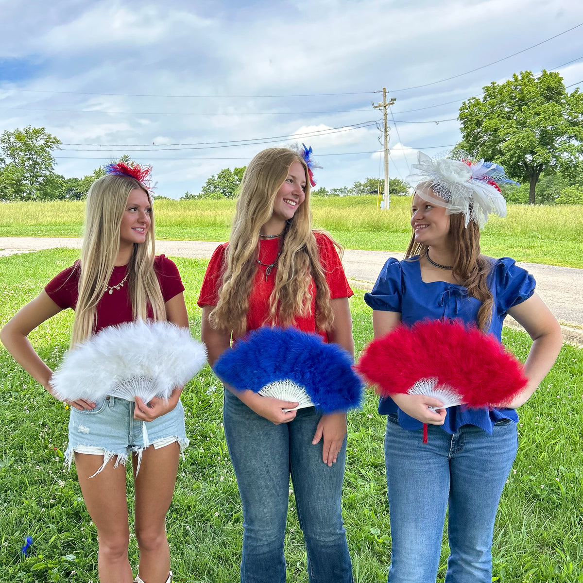 Marabou Fan 11 x 20 inch Set of 3 --Red/White/Royal