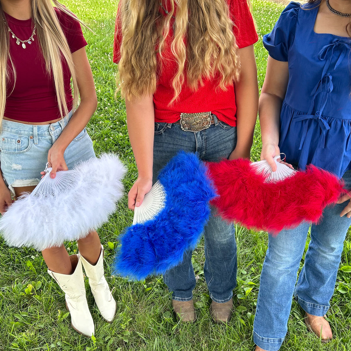 Marabou Fan 11 x 20 inch Set of 3 --Red/White/Royal
