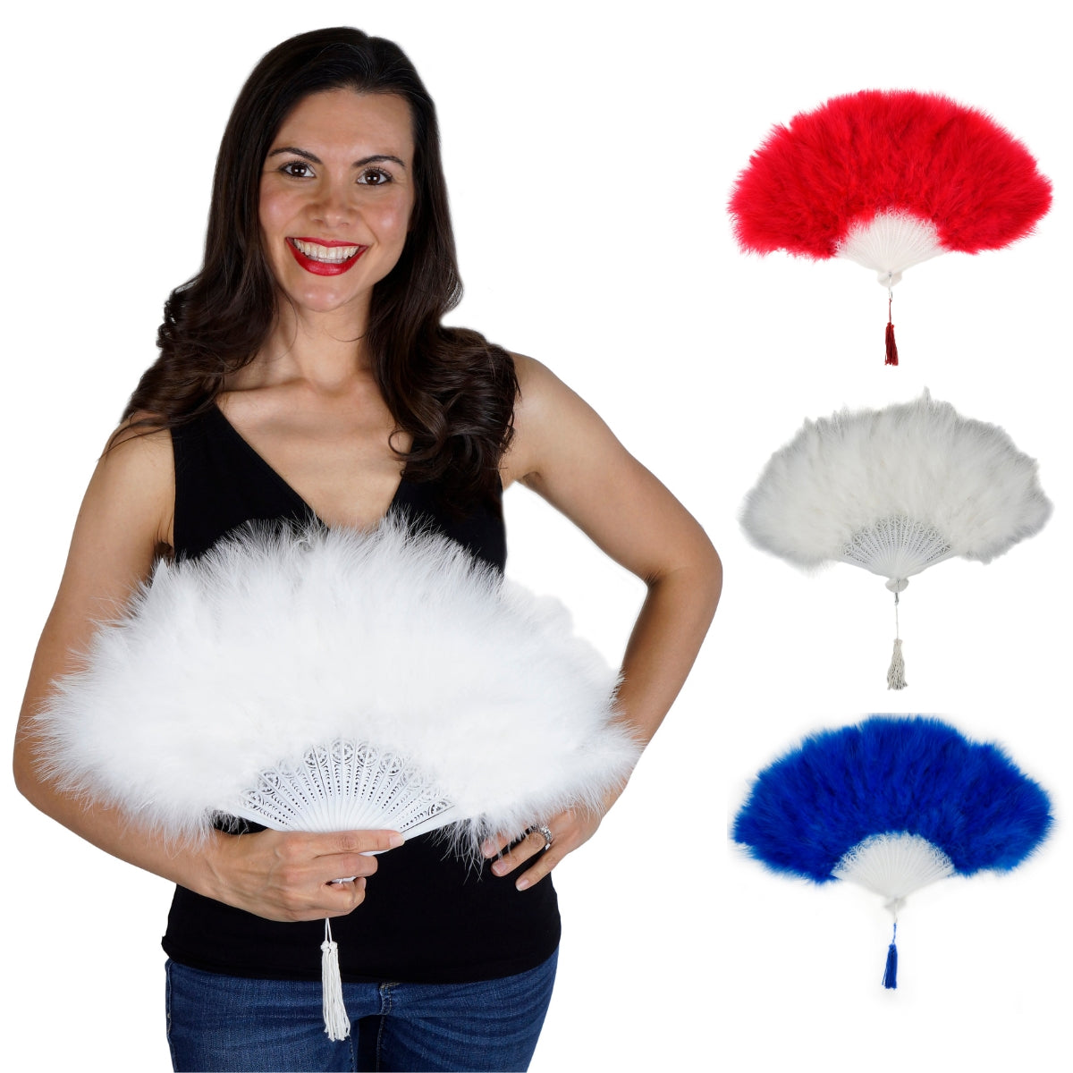Marabou Fan 11 x 20 inch Set of 3 --Red/White/Royal