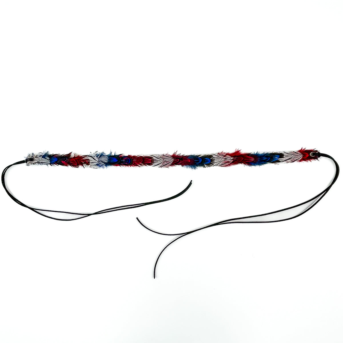 Americana Pheasant Plumage Hat Bad w/Leather Ties .50 x 22 inch --Red/White/Royal