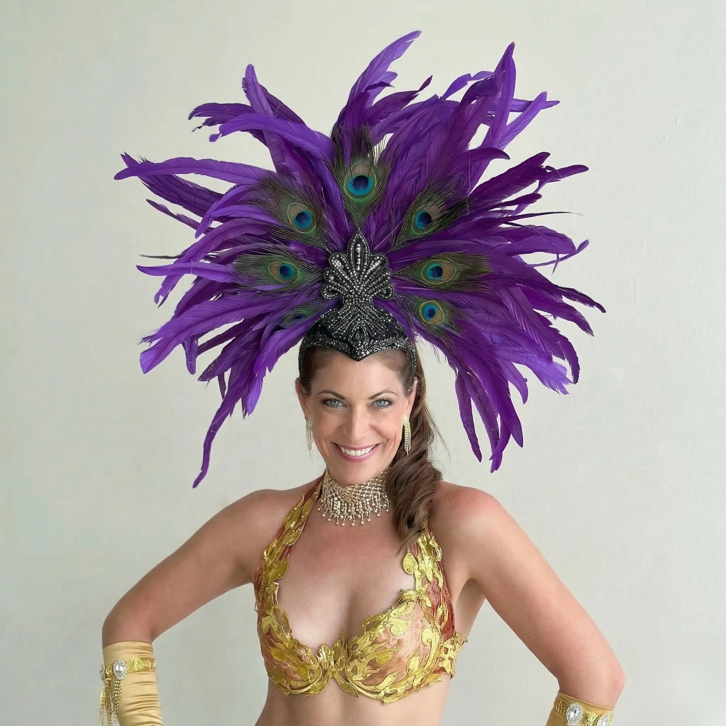 Zizi Regal Coque and Peacock Feather Showgirl Headpiece