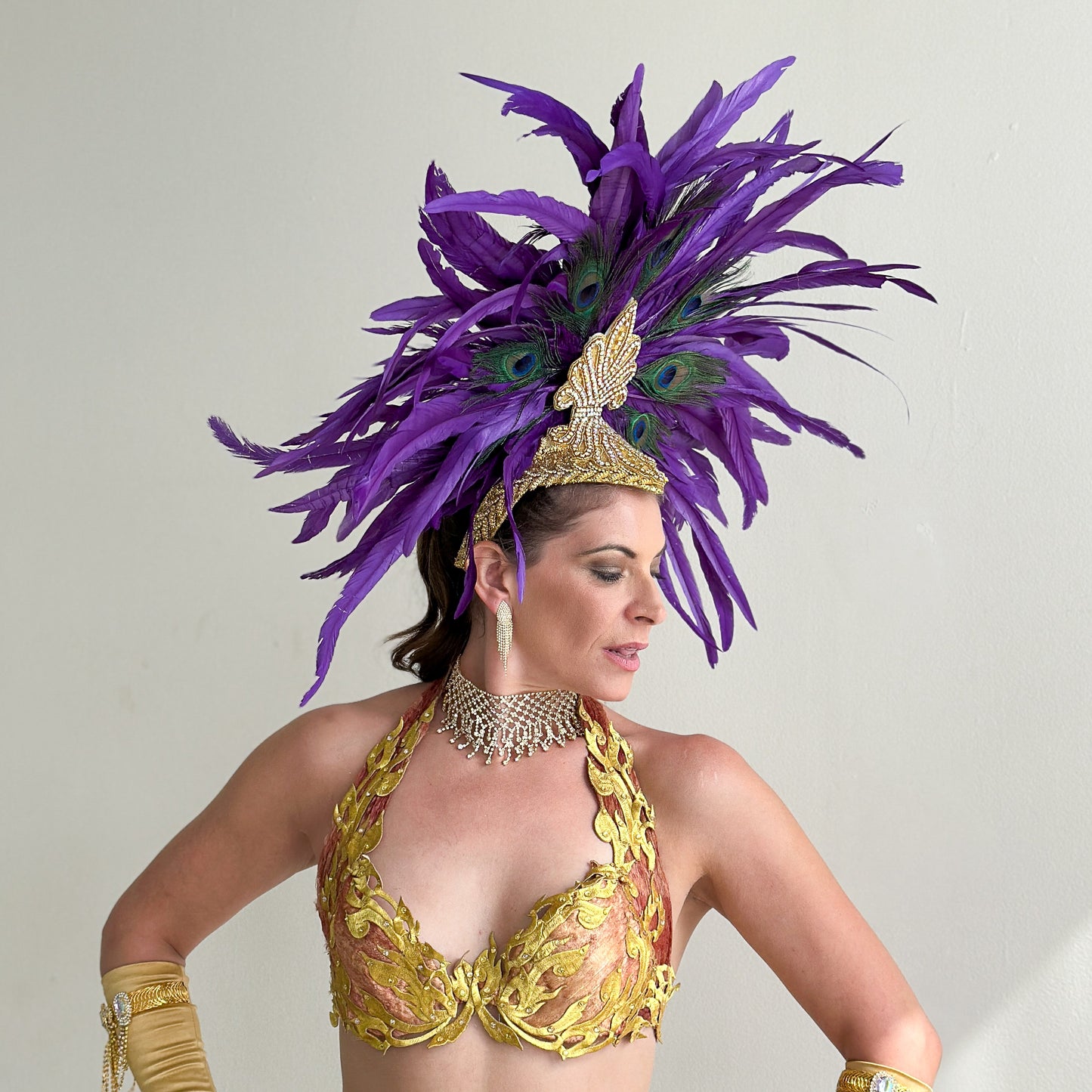 Zizi Regal Coque and Peacock Feather Showgirl Headpiece