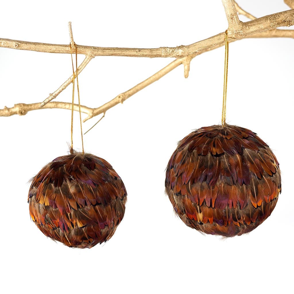 Ringneck Feather Hrt Ornament 4’’ ball - Natural - Feathers